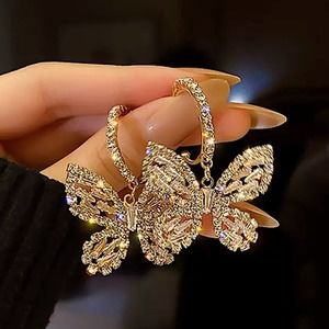 Gold 18K GP Diamond Butterfly Dangle Earrings